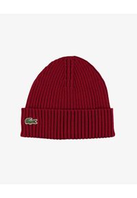Lacoste - LACOSTE - Czerwona czapka wełniana z logo. Kolor: czerwony. Materiał: wełna. Wzór: aplikacja. Sezon: jesień #1