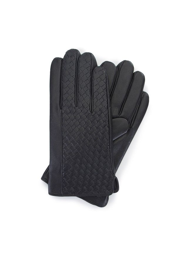 Wittchen - Męskie rękawiczki z plecionej skóry. Kolor: czarny. Materiał: skóra. Wzór: aplikacja, kratka. Sezon: jesień, zima. Styl: elegancki