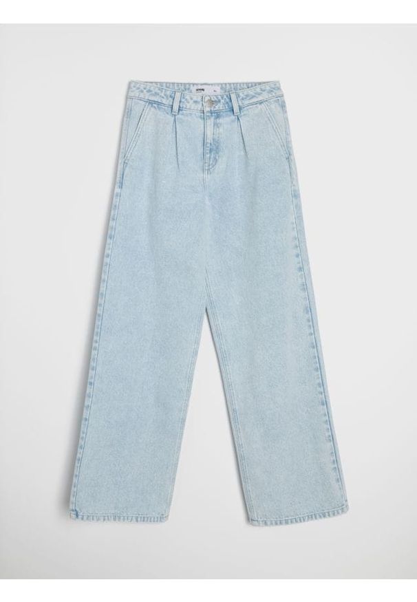 Sinsay - Jeansy wide leg z efektem sprania - niebieski. Kolor: niebieski