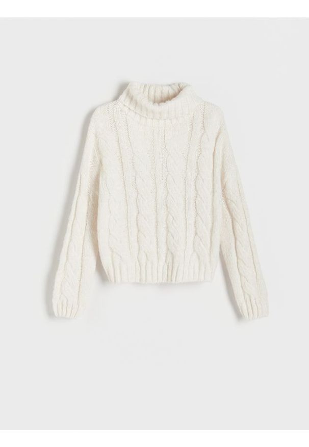 Reserved - Sweter z warkoczowym splotem - kremowy. Kolor: kremowy. Materiał: dzianina. Wzór: ze splotem