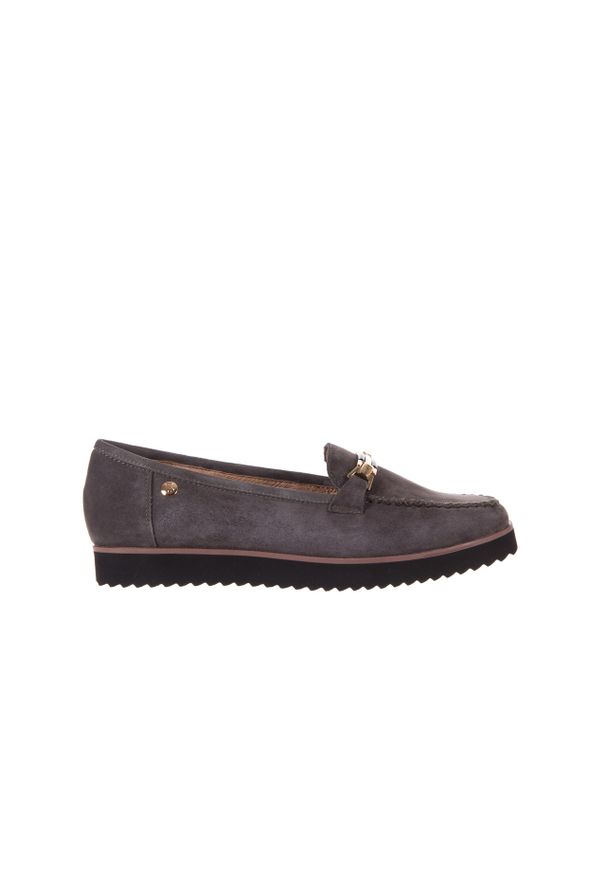 Mokasyny Bayla-018 1005-203 Dark Grey, Szary, Skóra naturalna. Zapięcie: klamry. Kolor: szary. Materiał: zamsz. Styl: klasyczny, elegancki