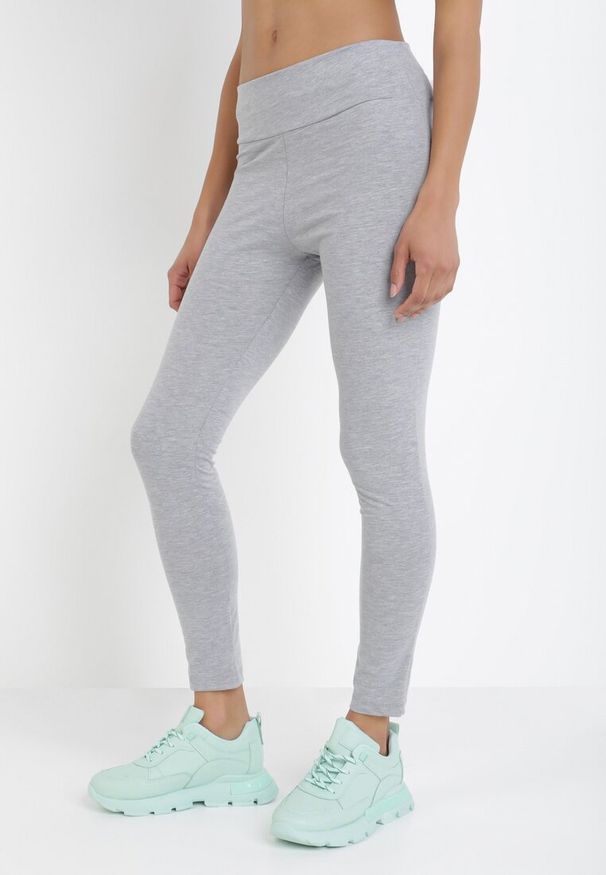 Born2be - Szare Legginsy Akisusa. Okazja: na spacer. Kolor: szary. Materiał: dzianina. Długość: długie. Wzór: aplikacja
