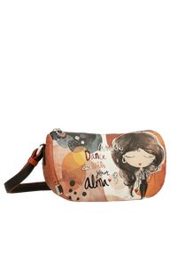 Pomarańczowa Stylowa Torebka Damska Na Ramię Anekke. Kolor: pomarańczowy. Wzór: haft, aplikacja, napisy. Dodatki: z haftem, z aplikacjami. Materiał: zdobione. Styl: elegancki. Rodzaj torebki: na ramię #9