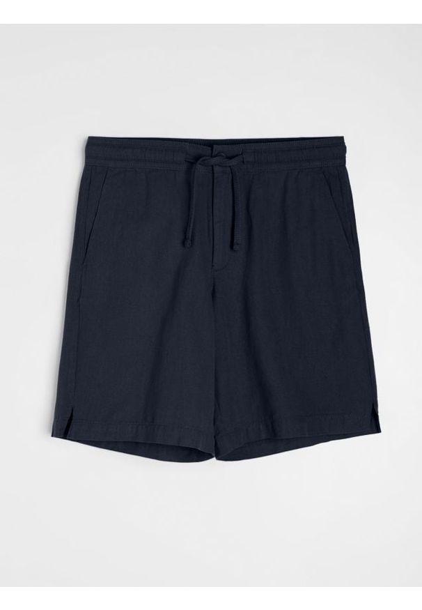 Sinsay - Szorty z domieszką lnu - granatowy. Kolor: niebieski. Materiał: len
