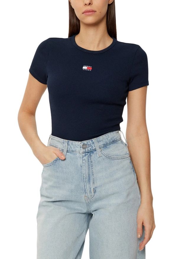 Tommy Jeans - TOMMY JEANS Granatowy t-shirt damski. Kolor: niebieski