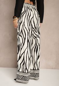Renee - Czarne Szerokie Spodnie z Wiskozy z Lnem High Waist w Zwierzęcy Wzór Fenariela. Okazja: na co dzień, na spacer. Stan: podwyższony. Kolor: czarny. Materiał: len, wiskoza. Wzór: motyw zwierzęcy. Styl: klasyczny, elegancki, casual #4
