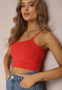 Renee - Czerwony Top Rhodamene. Kolor: czerwony. Materiał: bawełna, jeans, materiał. Długość rękawa: na ramiączkach. Długość: krótkie. Wzór: gładki #5