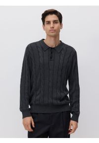 Reserved - Sweter polo z długim rękawem - szary. Typ kołnierza: polo. Kolor: szary. Materiał: wiskoza, dzianina. Długość rękawa: długi rękaw. Długość: długie #1
