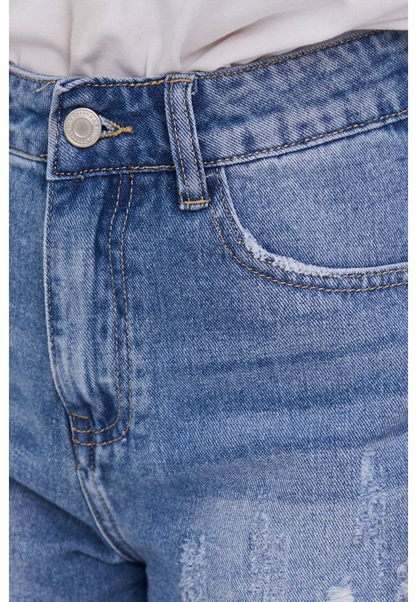 Answear Lab Szorty jeansowe damskie gładkie high waist. Okazja: na co dzień. Stan: podwyższony. Kolor: niebieski. Materiał: jeans. Wzór: gładki. Styl: wakacyjny