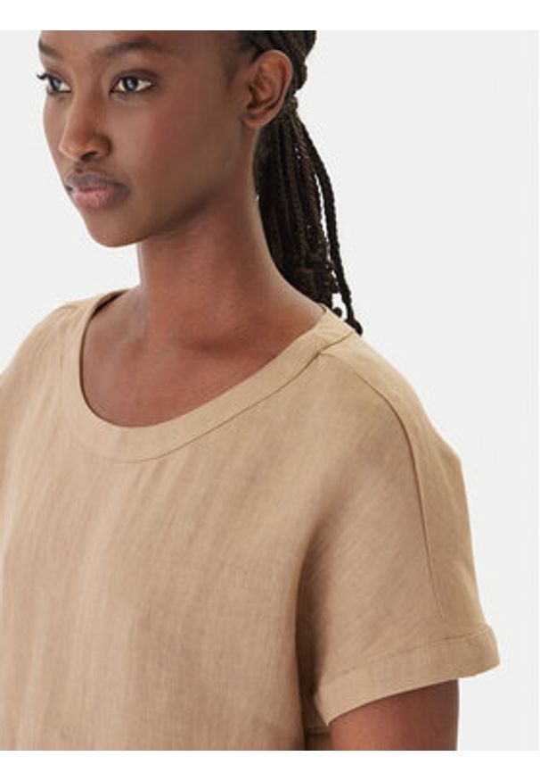 Marella T-Shirt Geyser 2615111132 Brązowy Regular Fit. Kolor: brązowy. Materiał: len