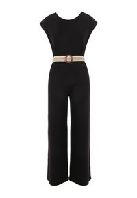 Born2be - Czarny Kombinezon z Paskiem Thalaera. Kolor: czarny. Materiał: prążkowany, dzianina. Długość rękawa: krótki rękaw. Długość: krótkie. Wzór: jednolity. Sezon: lato. Styl: boho #2