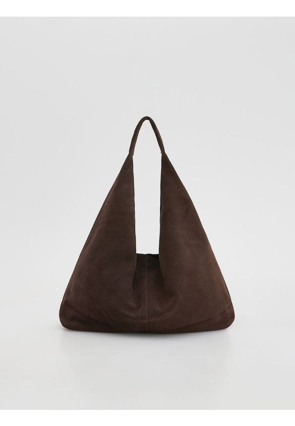 Reserved - Zamszowa torebka hobo - ciemnobrązowy. Kolor: brązowy. Materiał: zamszowe