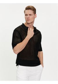 Calvin Klein Swimwear Polo KM0KM00963 Czarny Regular Fit. Typ kołnierza: polo. Kolor: czarny. Materiał: wiskoza, syntetyk