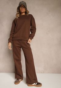 Renee - Brązowy Ocieplany Komplet Dresowy Oversize z Bawełny Bluza i Spodnie Celestila. Kolor: brązowy. Materiał: dresówka, bawełna #5