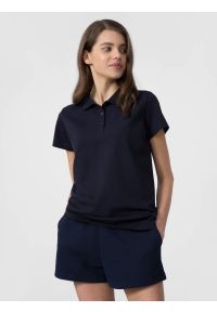 4f - Koszulka polo regular damska. Typ kołnierza: polo. Kolor: niebieski. Materiał: bawełna, materiał