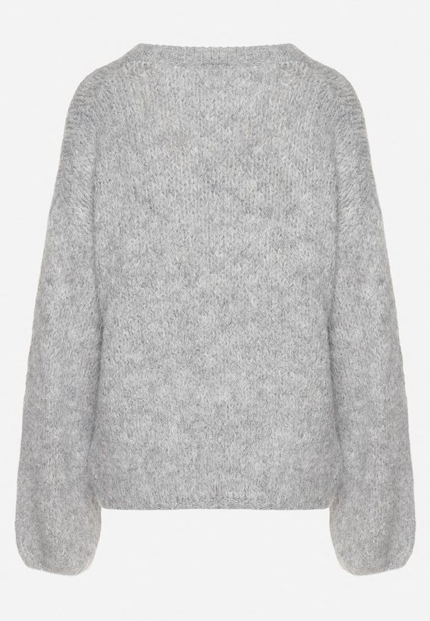 Born2be - Jasnoszary Sweter z Wełną i Rozszerzanymi Rękawami Sinara. Okazja: na co dzień. Kolor: szary. Materiał: wełna. Styl: klasyczny, casual, elegancki