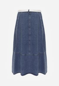 Renee - Granatowa Bawełniana Spódnica Jeansowa o Rozkloszowanym Kroju z Ozdobnym Paskiem Eatiane. Okazja: na co dzień. Kolor: niebieski. Materiał: jeans, bawełna. Wzór: gładki. Styl: casual #2