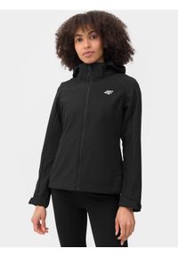 4f - Kurtka softshell wiatroodporna membrana 5000 damska. Typ kołnierza: kołnierzyk stójkowy. Kolor: czarny. Materiał: softshell. Sport: turystyka piesza #2