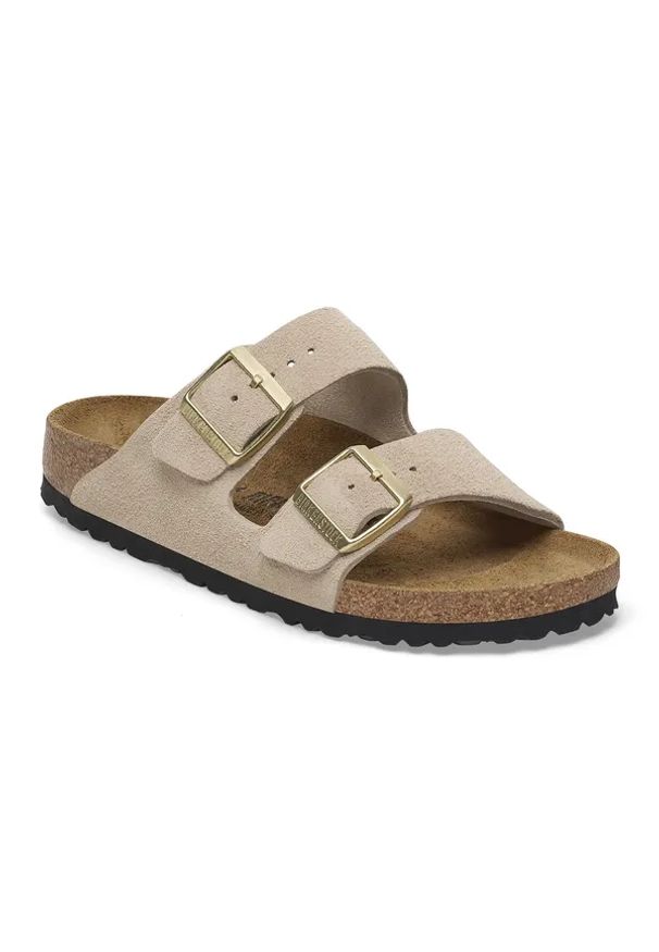 Birkenstock - Klapki damskie BIRKENSTOCK Arizona LEVE Sandcastle. Okazja: na plażę. Kolor: beżowy. Materiał: materiał. Wzór: paski. Sezon: lato. Styl: elegancki, klasyczny