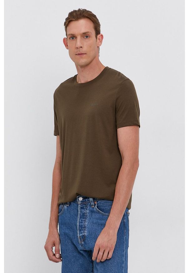 BOSS - Boss - T-shirt bawełniany. Okazja: na co dzień. Kolor: zielony. Materiał: bawełna. Wzór: gładki. Styl: casual