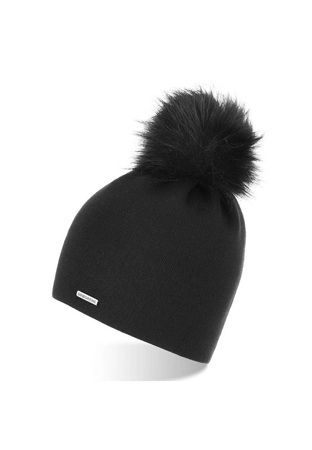 BRODRENE - Czapka zimowa damska z pomponem Brodrene CZ18 czarna. Kolor: czarny. Materiał: materiał. Sezon: zima