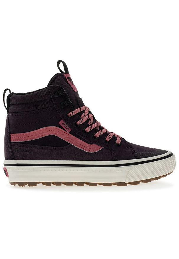 Buty damskie Vans SK8-Hi Waterproof Insulated VN000DAQ02Y1 - fioletowe. Kolor: fioletowy. Materiał: skóra, materiał, syntetyk, guma. Szerokość cholewki: normalna. Technologia: Primaloft. Sezon: jesień. Model: Vans SK8