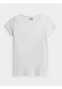4f - T-shirt regular gładki damski. Kolor: biały. Materiał: dzianina, bawełna. Wzór: gładki #1