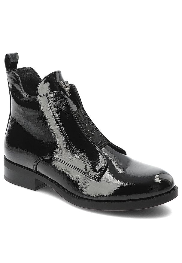 Czarne Botki S.Barski Ocieplane Obuwie Damskie. Okazja: na co dzień. Kolor: czarny. Materiał: materiał, lakier. Sezon: zima, jesień. Obcas: na obcasie. Styl: elegancki, casual. Wysokość obcasa: niski