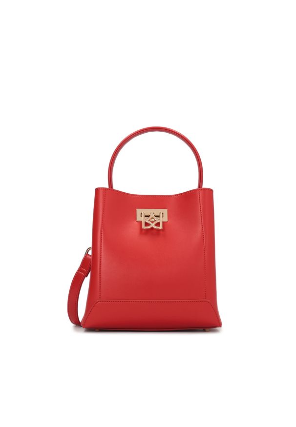 Kazar - Czerwona torebka z dużym zapięciem. Kolor: czerwony. Wzór: paski, gładki. Materiał: skórzane. Styl: elegancki. Rodzaj torebki: do ręki