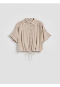Reserved - Wiskozowa koszula z wiązaniem - beżowy. Kolor: beżowy. Materiał: wiskoza #1