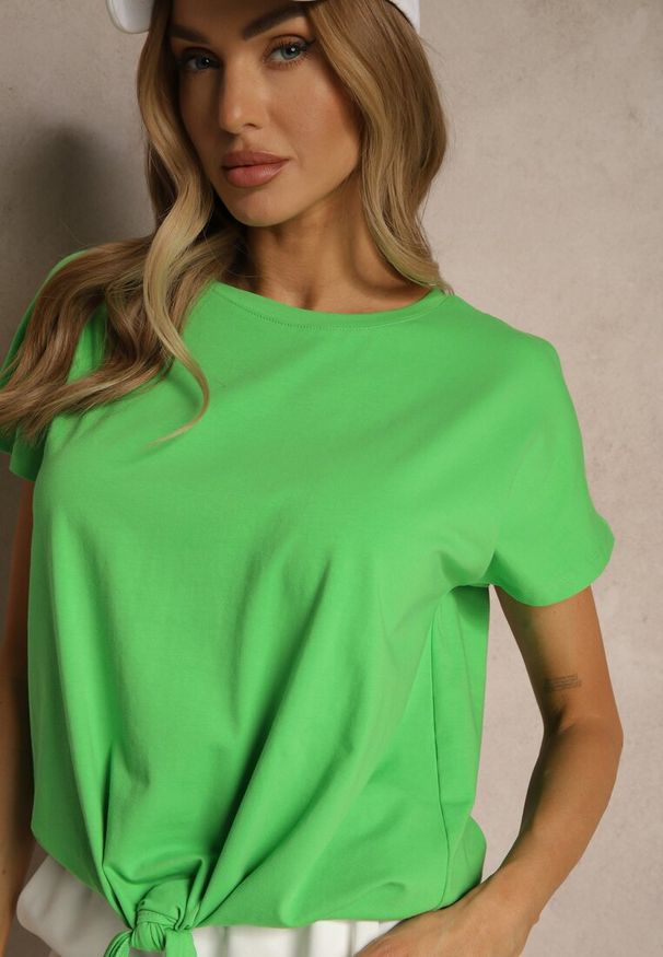 Renee - Zielony Bawełniany T-shirt Wiązany u Dołu Sunalina. Okazja: na co dzień. Kolor: zielony. Materiał: bawełna. Styl: casual