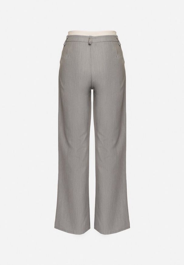 Born2be - Jasnoszare Spodnie Garniturowe z Przeszyciami Belluna. Kolor: szary