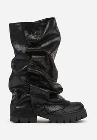 Born2be - Czarne Botki na Grubej Podeszwie z Wywiniętą Cholewką Vidore. Kolor: czarny. Materiał: jeans. Szerokość cholewki: normalna. Styl: elegancki #4