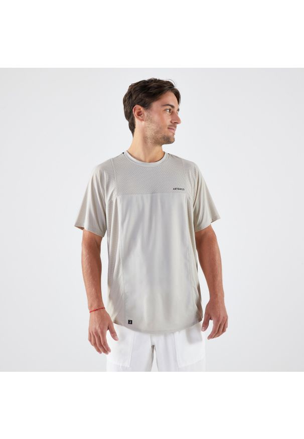 ARTENGO - Koszulka tenisowa męska Artengo Dry Gaël Monfils. Kolor: beżowy. Materiał: elastan, materiał. Sport: tenis