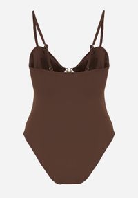 Born2be - Brązowy Strój Kąpielowy Jednoczęściowy z Wycięciami i Ozdobnymi Metalicznymi Wstawkami Narilori. Kolor: brązowy #4