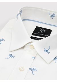 Pako Lorente - PAKO LORENTE – Biała męska koszula w palmy. Typ kołnierza: kołnierzyk klasyczny. Kolor: biały. Materiał: bawełna, elastan. Długość rękawa: długi rękaw. Długość: długie. Styl: klasyczny #9