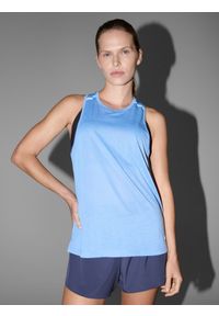 4f - 4F Top do biegania regular szybkoschnący damski - granatowy L. Kolor: niebieski. Materiał: włókno, dzianina, syntetyk, materiał. Długość rękawa: na ramiączkach. Długość: krótkie. Wzór: gładki, ze splotem. Sport: bieganie, fitness #2