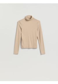 Reserved - Longsleeve z golfem - kremowy. Typ kołnierza: golf. Kolor: kremowy. Materiał: bawełna, dzianina. Długość rękawa: długi rękaw