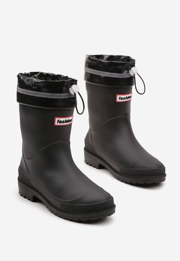 Renee - Czarne Kalosze Hunterki Wykończone Odblaskiem i Ściągaczem Vimariay. Kolor: czarny. Materiał: jeans. Sezon: jesień. Obcas: na płaskiej podeszwie