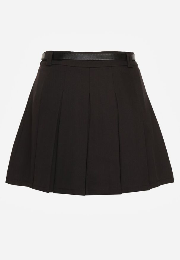 Renee - Czarne Spódnico-Spodenki High Waist z Plisowaniem Wykończone Paskiem Eviennes. Okazja: na co dzień. Stan: podwyższony. Kolor: czarny. Materiał: jedwab. Styl: klasyczny, casual