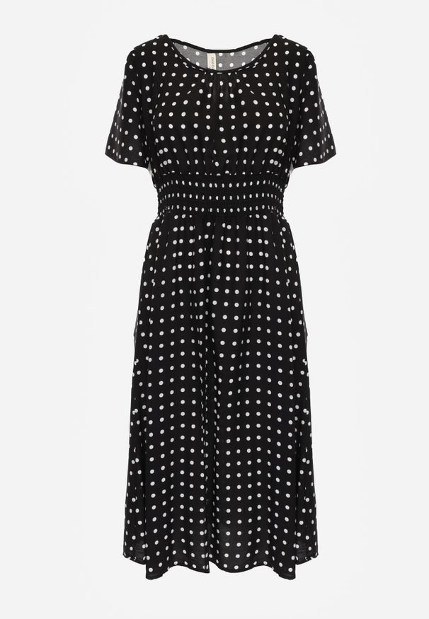Renee - Czarna Bawełniana Sukienka o Rozkloszowanym Fasonie w Kropki Tolimirae. Okazja: na co dzień. Kolor: czarny. Materiał: bawełna. Długość rękawa: krótki rękaw. Wzór: kropki. Sezon: lato. Typ sukienki: rozkloszowane. Styl: casual