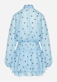 Born2be - Niebieska Rozkloszowana Sukienka z Rękawami Typu Nietoperz i Wiązaniem Miriviela. Okazja: na co dzień. Kolor: niebieski. Materiał: jeans. Typ sukienki: proste. Styl: casual, klasyczny #7