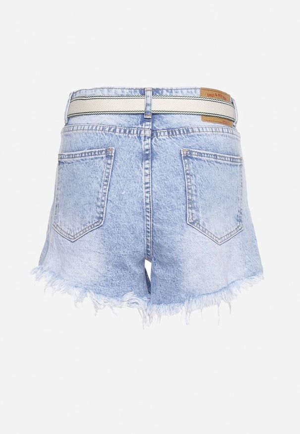 Born2be - Jasnoniebieskie Poszarpane Szorty Jeansowe z Bawełny w Zestawie Pasek Effilea. Stan: podwyższony. Kolor: niebieski. Materiał: bawełna, jeans. Sezon: lato. Styl: boho, elegancki