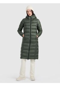 4f - 4F Płaszcz puchowy z wypełnieniem naturalnym damski - khaki XS. Kolor: oliwkowy, wielokolorowy, brązowy. Materiał: puch. Sezon: zima #1