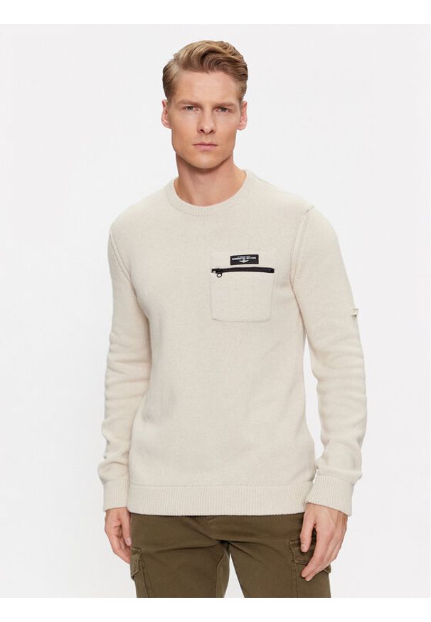 Aeronautica Militare Sweter 232MA1460L518 Écru Regular Fit. Materiał: bawełna