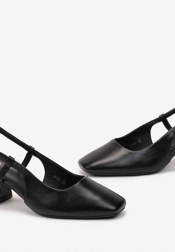 Born2be - Czarne Sandały na Niskim Słupku z Otwartą Piętą Salubra. Nosek buta: otwarty. Kolor: czarny. Obcas: na słupku. Styl: elegancki