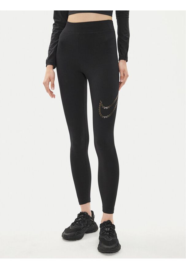 Nike Legginsy FB8766 Czarny Tight Fit. Kolor: czarny. Materiał: syntetyk, bawełna