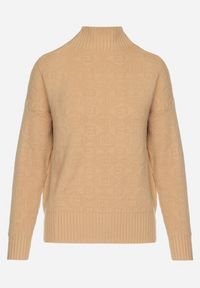 Born2be - Brązowy Sweter Golf z Ozdobnym Tłoczeniem Zakończony Ściągaczem Melodiea. Okazja: na co dzień, na spacer. Typ kołnierza: golf. Kolor: brązowy. Materiał: jeans. Wzór: aplikacja. Sezon: zima, jesień. Styl: klasyczny, casual #2