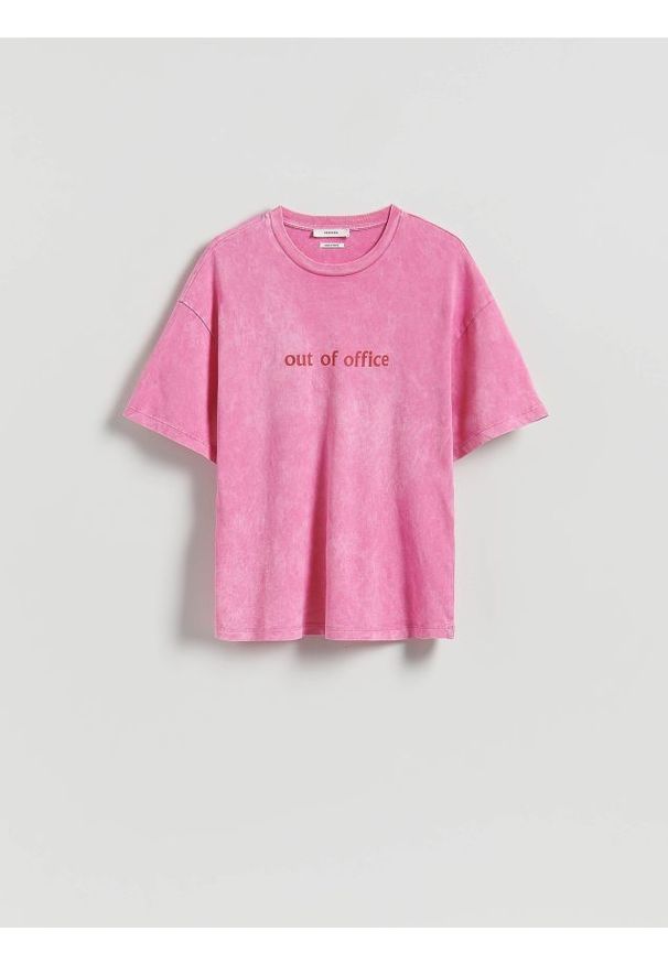 Reserved - Bawełniany t-shirt - różowy. Kolor: różowy. Materiał: bawełna