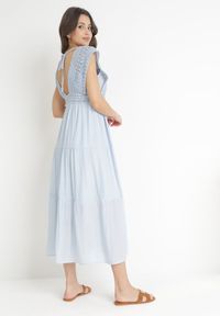 Born2be - Niebieska Rozkloszowana Sukienka Maxi z Szydełkową Górą i Falbanką Wakima. Kolor: niebieski. Materiał: tkanina. Długość rękawa: bez rękawów. Sezon: wiosna, lato. Długość: maxi #3